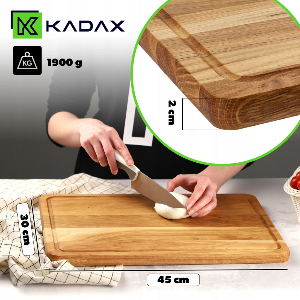 Tagliere da cucina in legno KADAX 45x30 cm, in rovere massello, ideale per servire.