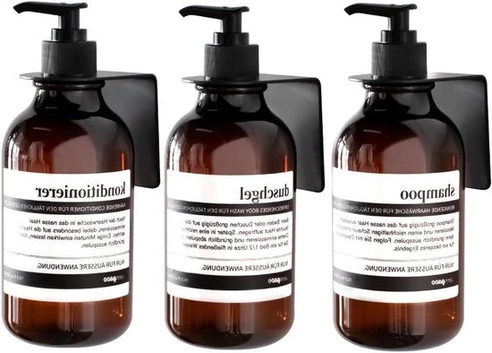 Dispensatore per shampoo e condizionatore - ricaricabile, impermeabile - 3 pezzi con flaconi e supporti per parete - amber