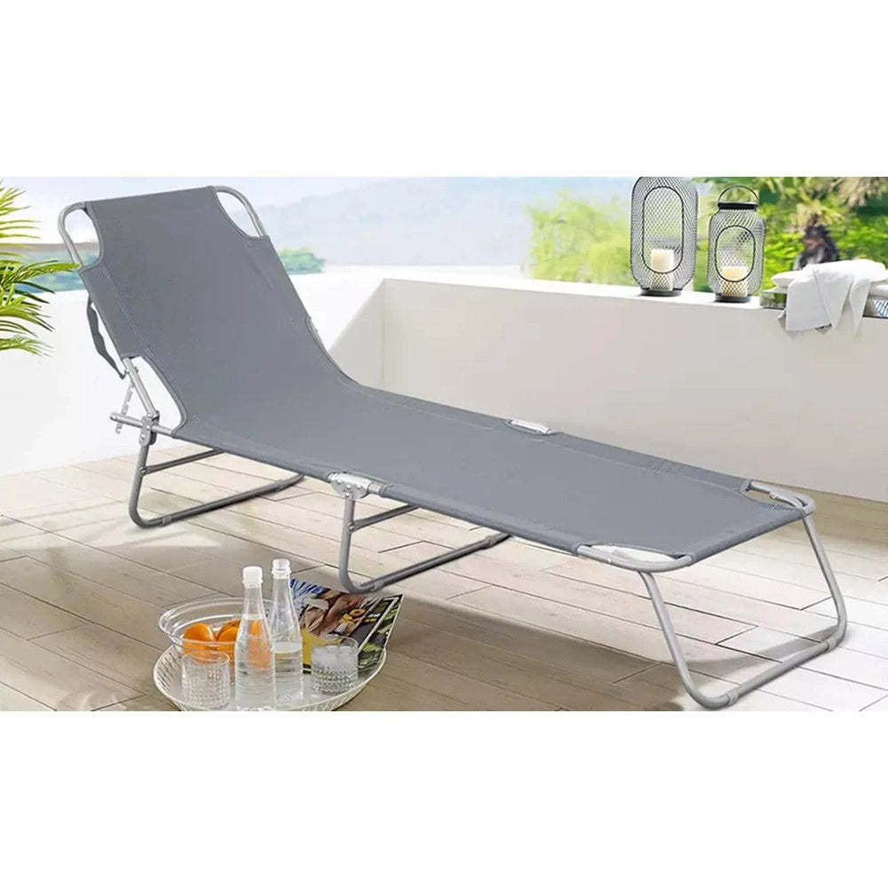 Trade Shop - Lettino Prendisole Pieghevole Senza Parasole Con Schienale Regolabile Brandina Grigio 281023 -