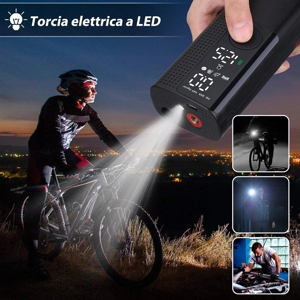 Trade Shop - Mini Compressore Portatile Pompa Elettrica Aria Display Lcd Moto Auto Bici Palla -
