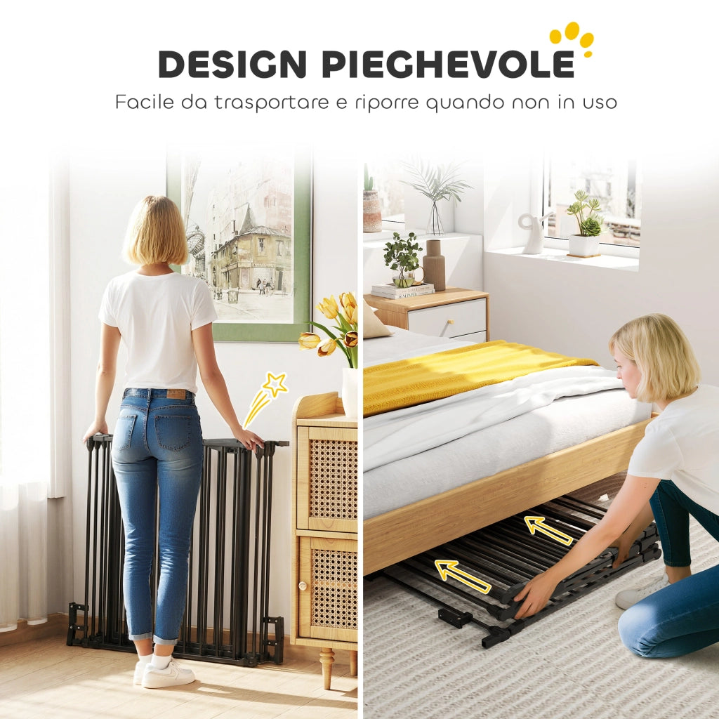 Cancello per Cani Pieghevole 5 Pannelli ¨C zephmum ¨C Nero Metallo Plastica 300x3x74.5 cm