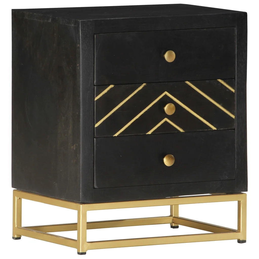 Comodino Nero e Oro 40x30x50 cm in Legno Massello di Mango cod mxl 30150