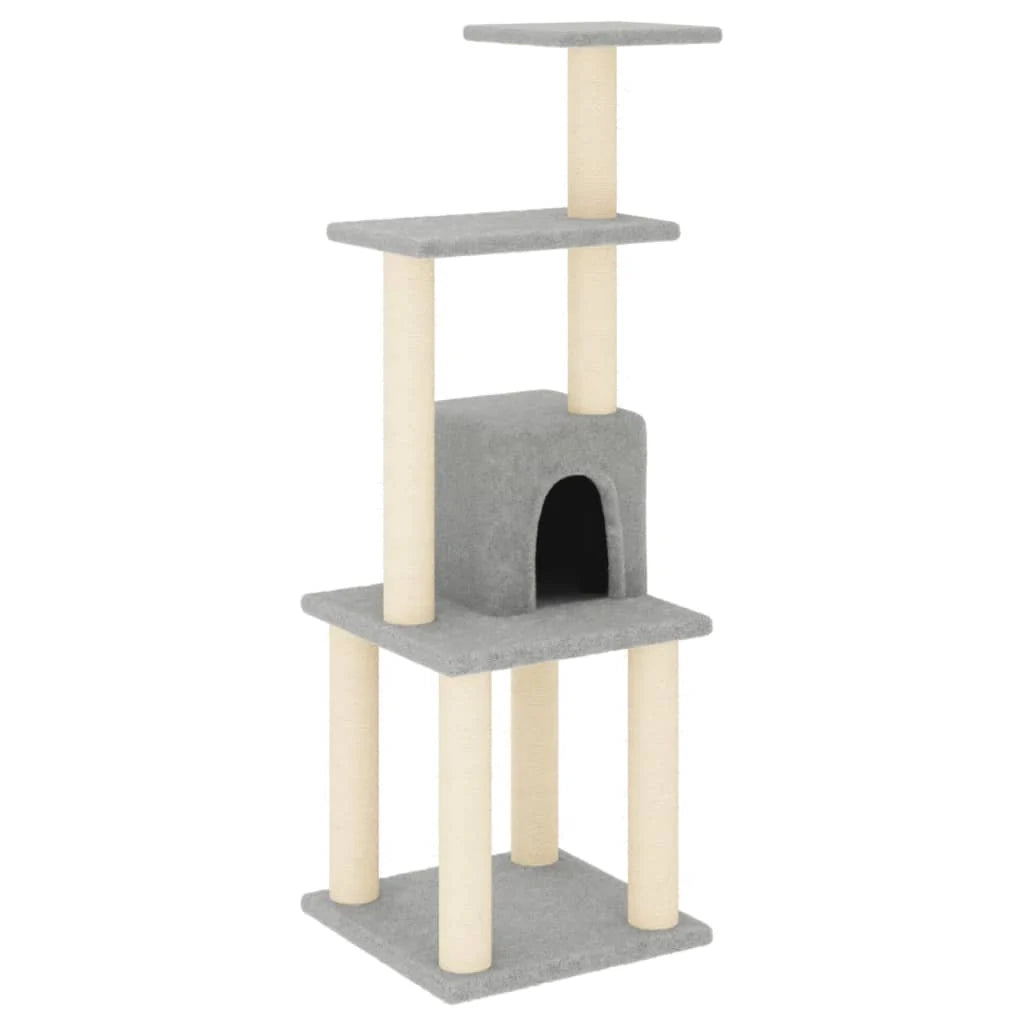 Tiragraffi per gatti torre per arrampicata giocattolo piattaforma per arrampicata con tiragraffi in sisal leggero 105 cm grigio 02_0022543
