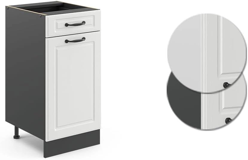 Mobiletto base per cucina R-Line, Bianco casa di campagna, 40 cm senza piano di lavoro, per la libera combinazione all'interno di sistemi cucina modulari
