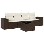 Set Divano da Giardino 5 pz | Set Salotto da Giardino con Cuscini Marrone in Polyrattan