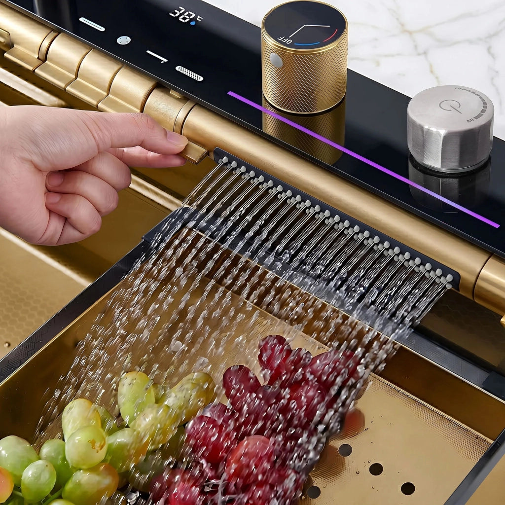 Lavello Multifunzionale In Acciaio 10 In 1 Rea Alonzo Brush Gold