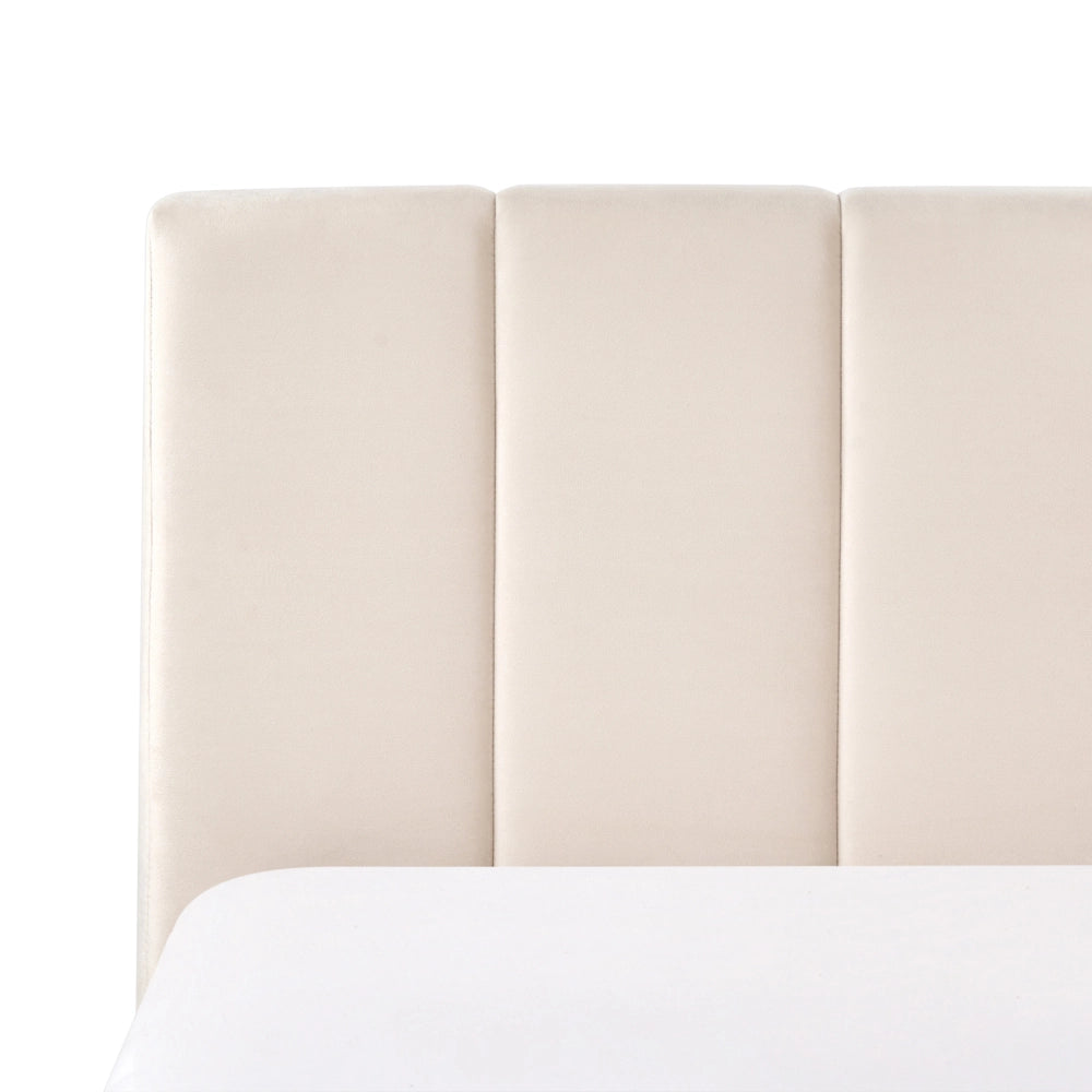Letto contenitore Rivestimento in velluto beige 180 x 200 cm con testiera a doghe
