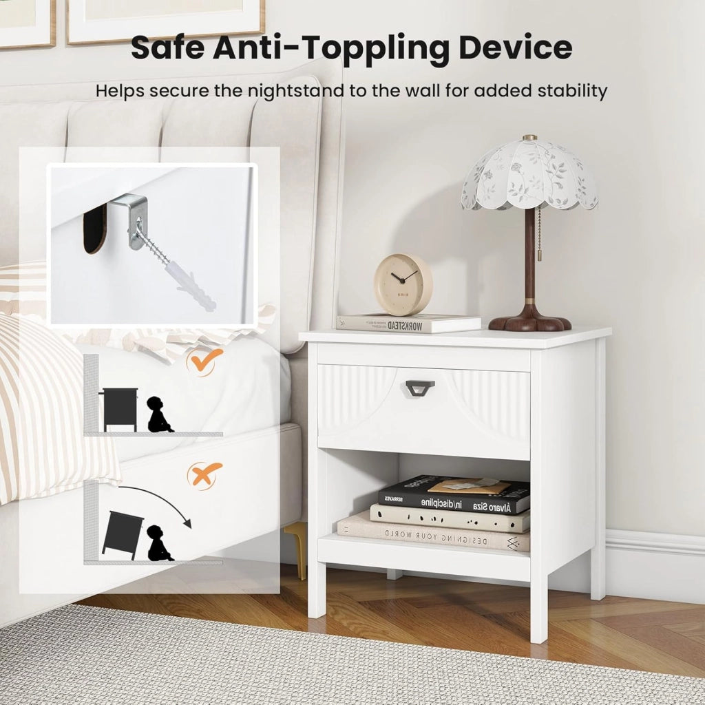 Comodino per camera da letto, tavolino con cassetto e ripiano aperto, cassettiera in legno in stile moderno, mobile di stoccaggio per soggiorno, ufficio, 45 x 40 x 50 cm, bianco