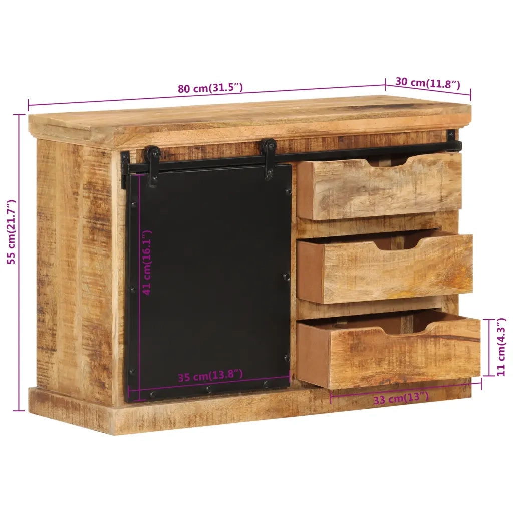 Credenza | Madia | Buffet da pranzo | Armadio da pranzo 80x30x55 cm in Legno Grezzo Massello di Mango