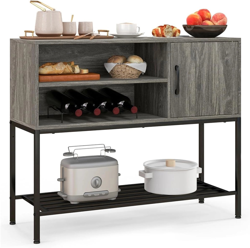 Credenza Buffet da Cucina, Mobile da Cucina con Portabottiglie e Mensole, per Sala da Pranzo, Soggiorno e Ingresso, 100 x 35 x 83 cm (Grigio)