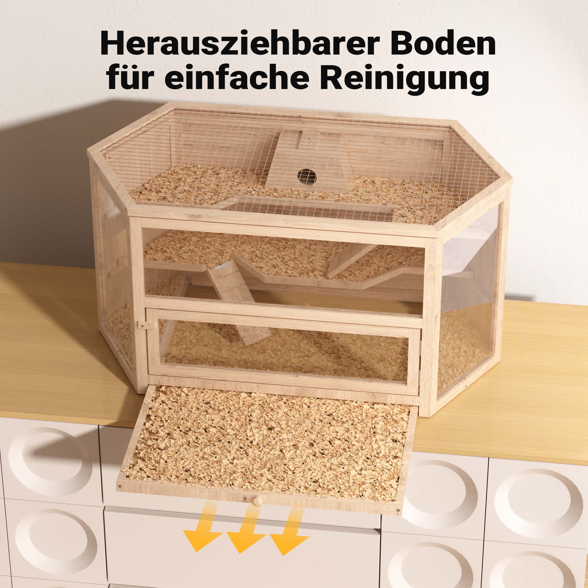 Gabbia per roditori a 3 livelli con tetto apribile 115x60x58cm legno e plexiglas