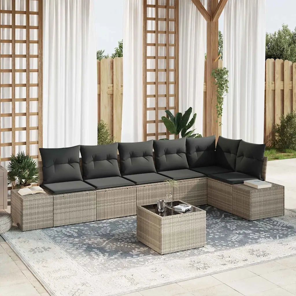 Set Divano da Giardino Grigio chiaro polyrattan