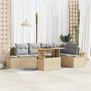 Set da Pranzo per Giardino con cuscino 6 pcs Beige e grigio