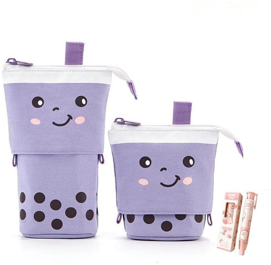 Etui 2 in 1 con cerniera, astuccio per ragazze, astuccio e penne in un unico oggetto, astuccio in piedi, astuccio telescopico, kit di trucco per studentesse, donne di ufficio