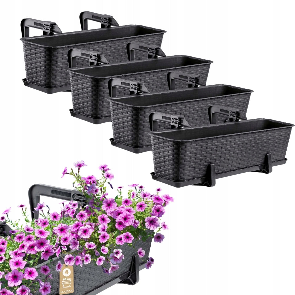 KADAX Set di 4 fioriere da balcone da 60 cm con manici e supporto color antracite
