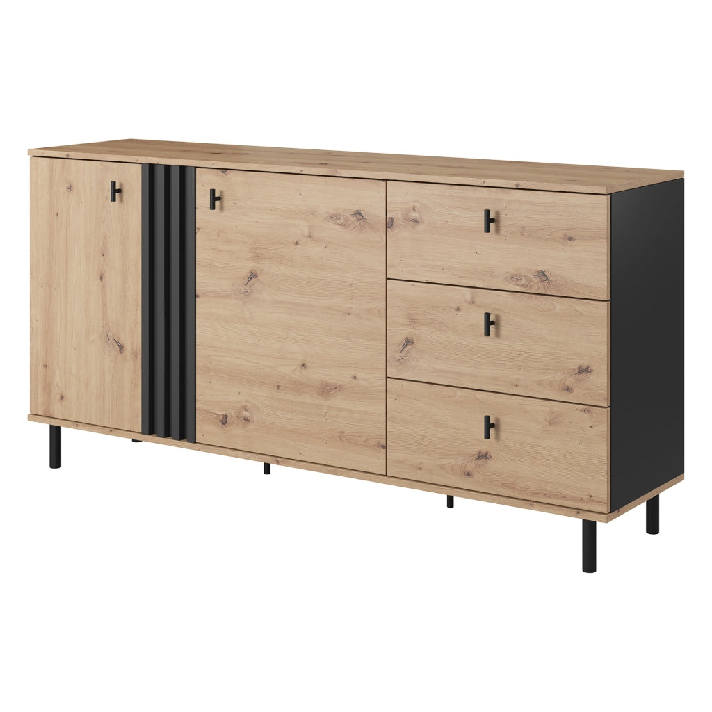 Madia Haradali, Credenza 3 Cassetti, 165x40x82h cm Marrone Rovere Nodi