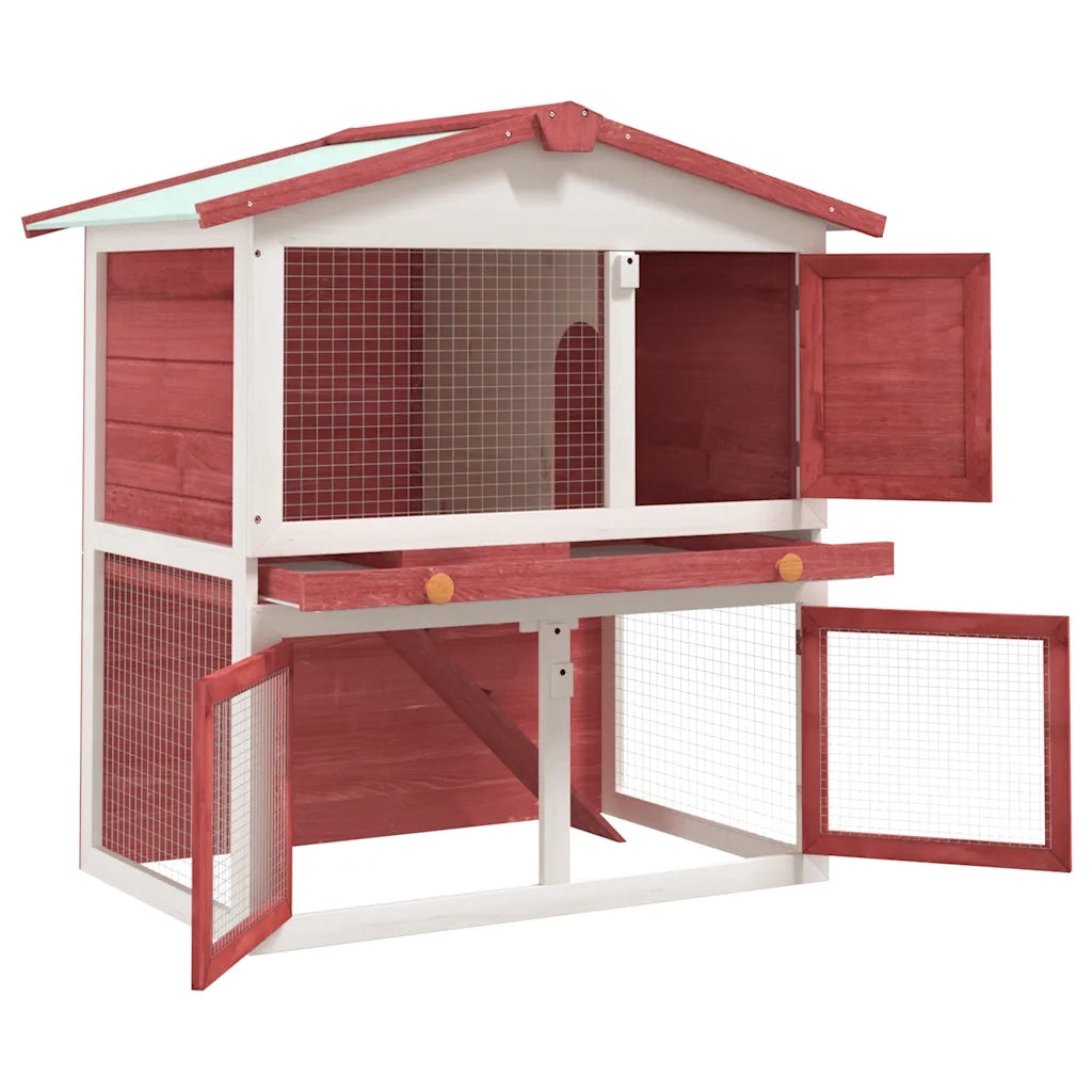 Conigliera per Esterni con 3 Porte Rossa in Legno CFW6799895