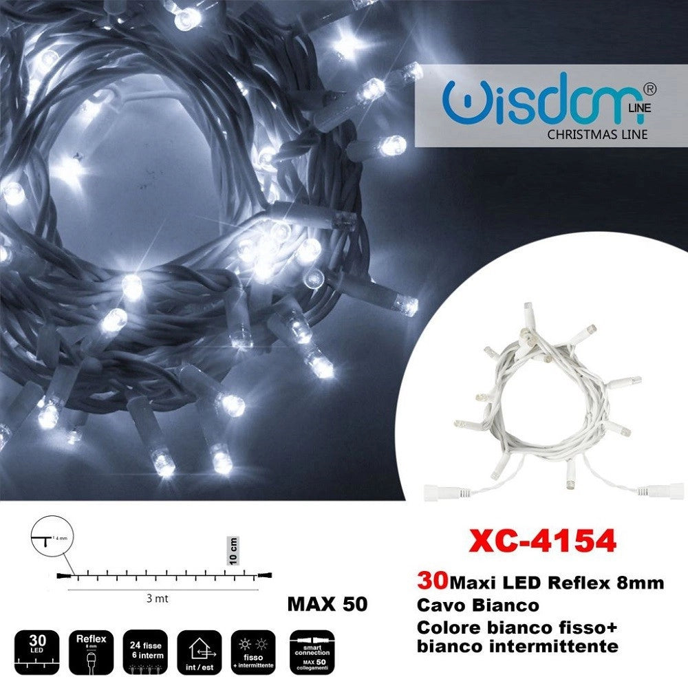 Trade Shop - Catena Luminosa 30 Luci Led Lucciole Bianco Fisso + Bianco Intermittente Xc-4154 -