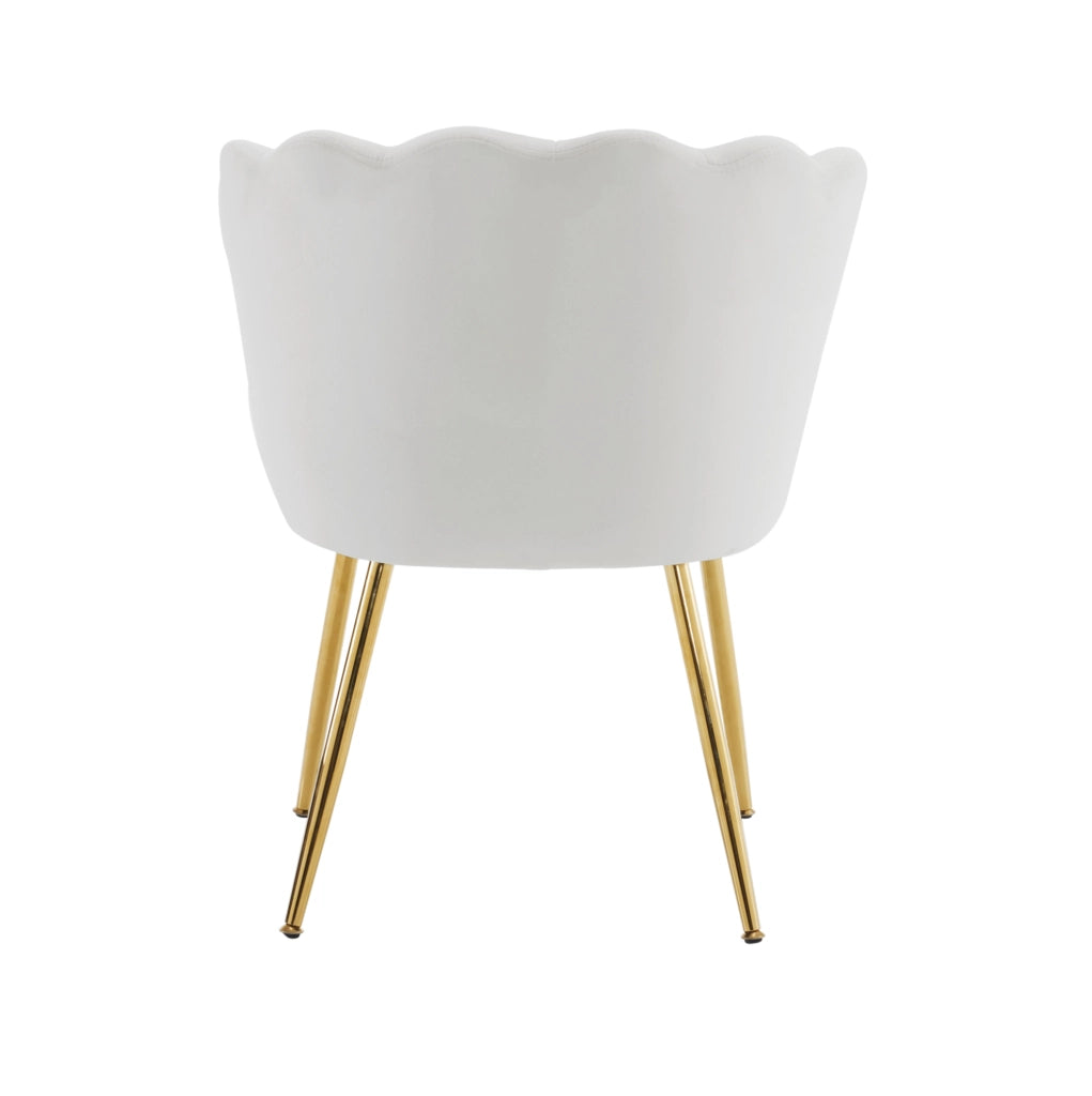 Set di 2 sedie da soggiorno in velluto beige con schienale a petalo; gambe metalliche dorate