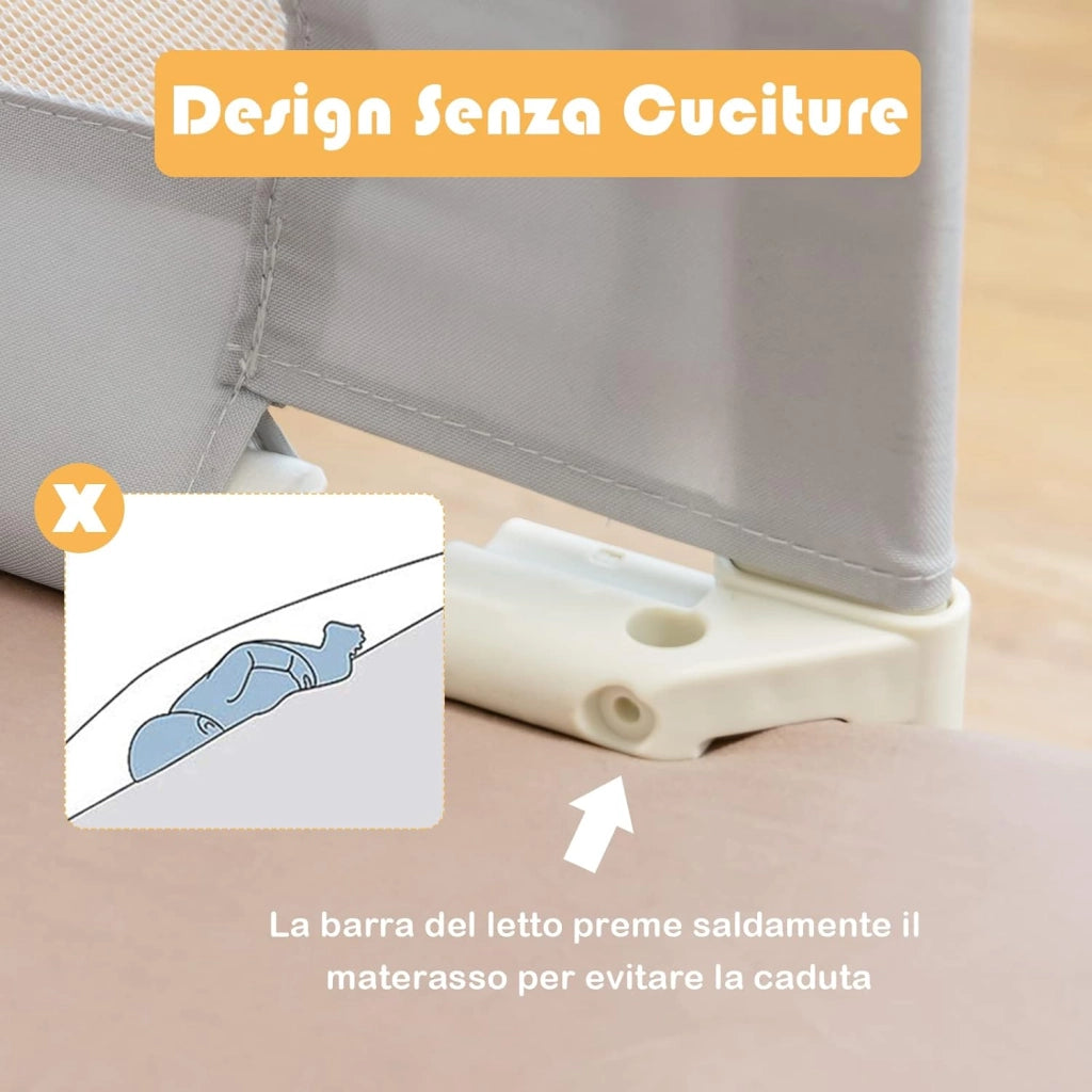 Barriera Letto per Bambini, Sponda di Sicurezza con Doppio Blocco di Sicurezza per Bambini, con Sollevamento Verticale, Lunghezza 145/174 cm, Grigio (145 cm, Stile 2)
