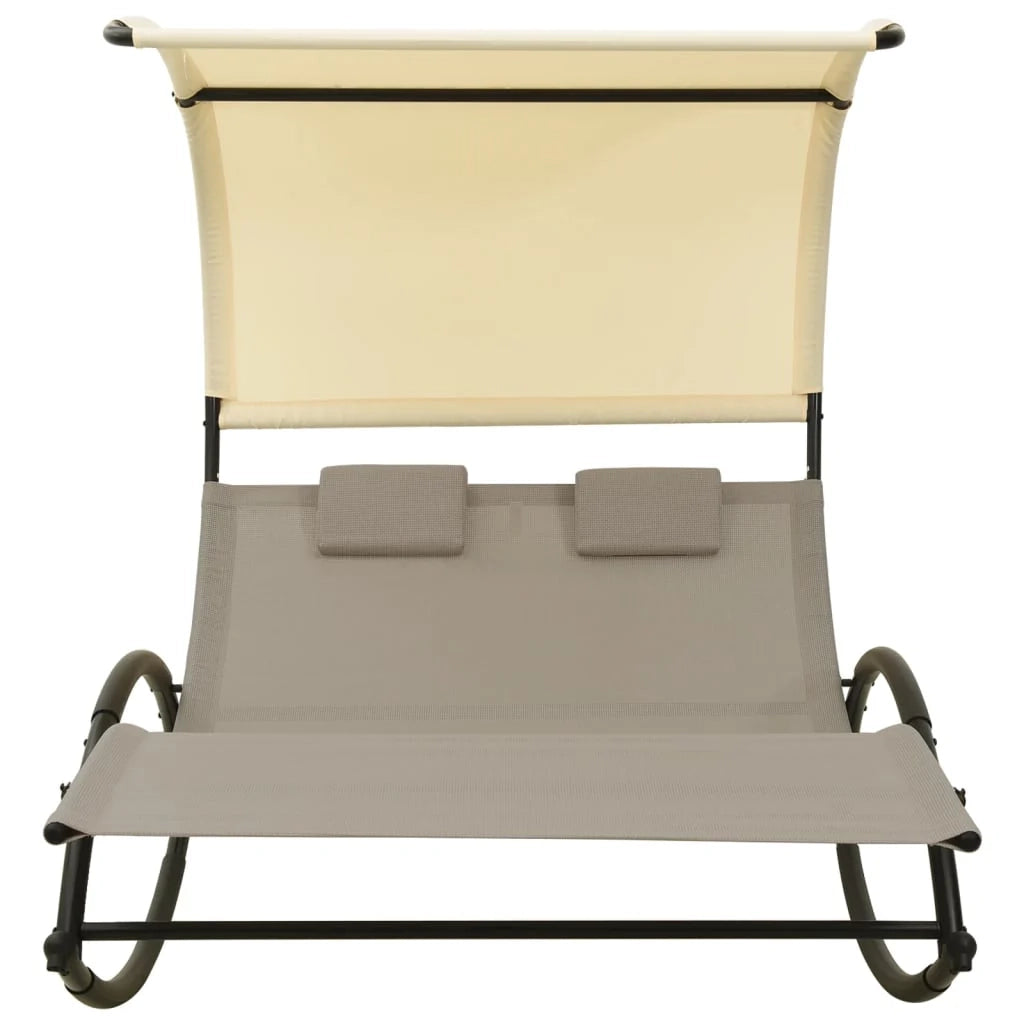 Lettino prendisole sedia a sdraio lettino prendisole letto da giardino mobili da giardino doppio 139 x 180 x 170 cm con baldacchino in textilene color tortora e crema 02_0012725
