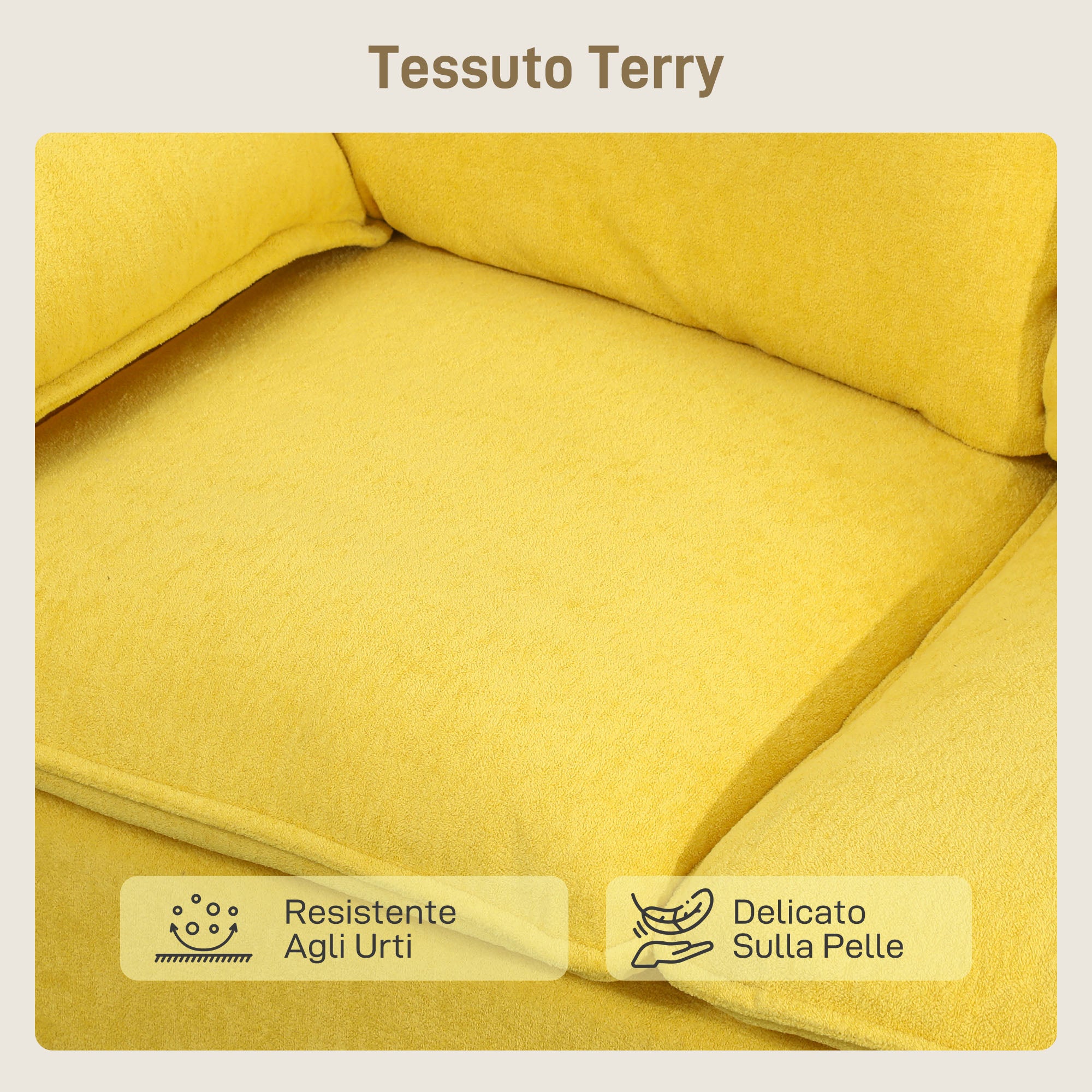 Divano 2 Posti Design Moderno 130x77x84 cm con Cuscini Rivestimento in Tessuto Spugna Giallo