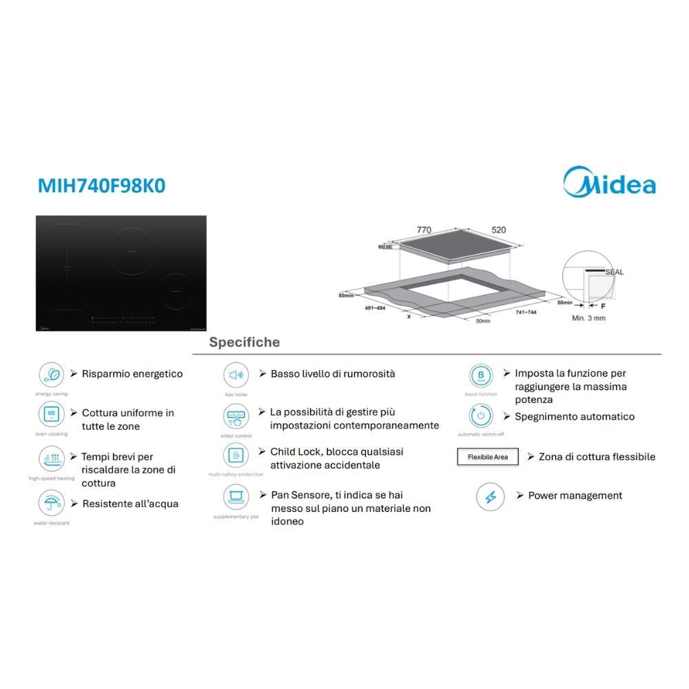 Piano cottura induzione Midea MIH740F98K0 77 colore nero