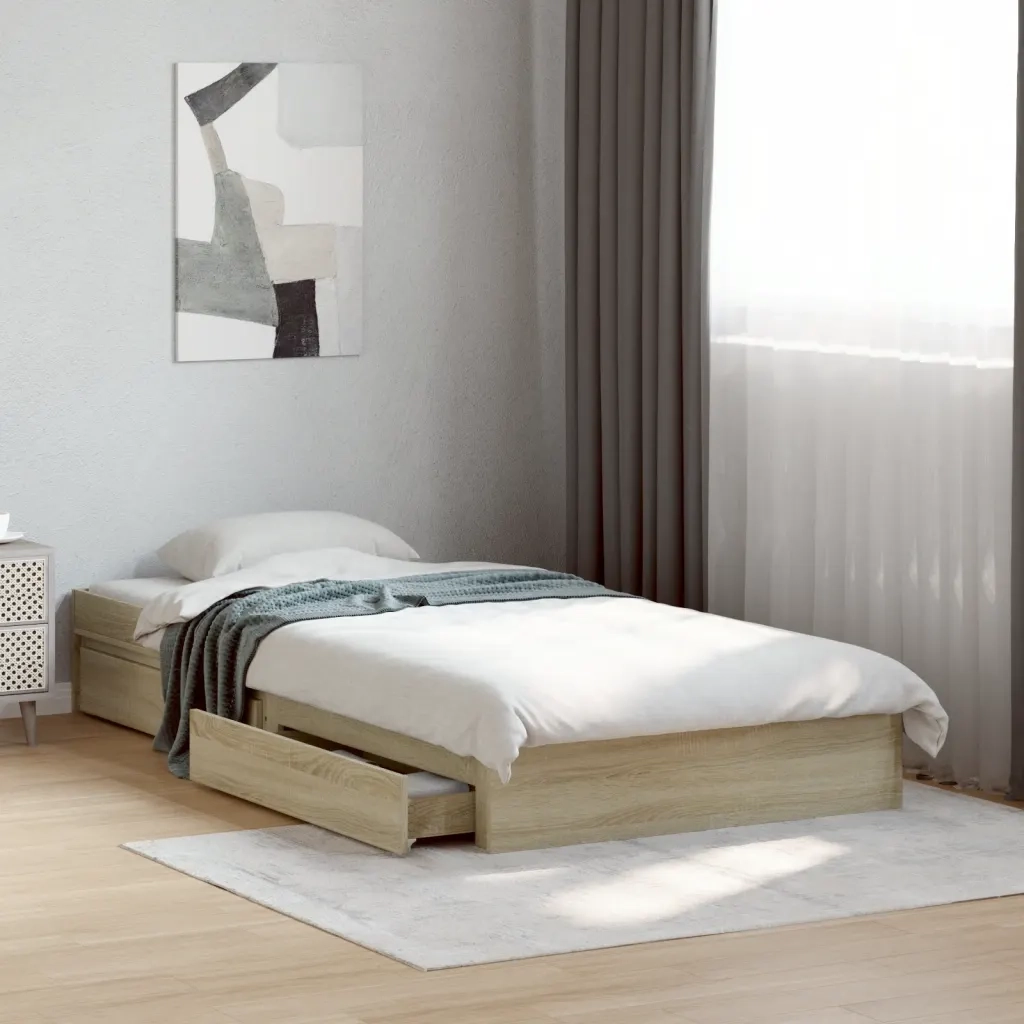 Letto singolo | Letto per adulti | Giroletto Cassetti Rovere Sonoma 100x200 cm Legno Multistrato