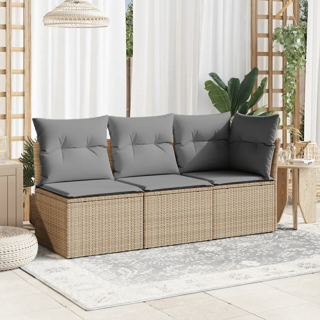 Divano Giardino Senza Braccioli con Cuscini-Sofa da giardino Beige in Polyrattan