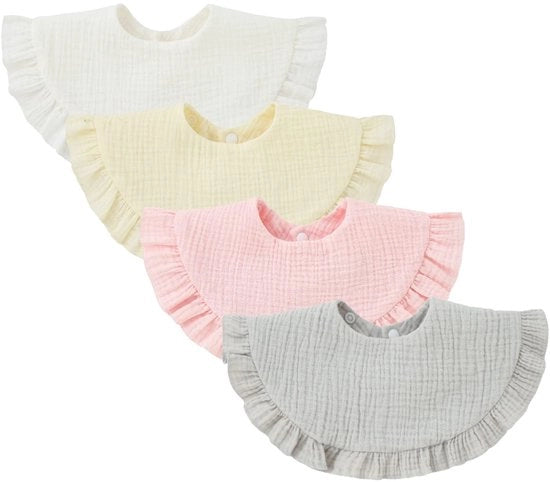 Set di 4 bandane per bambini unisex in mussolina 360 gradi rotanti in cotone per i denti da mordere per bambini maschi e femmine (set bianco)