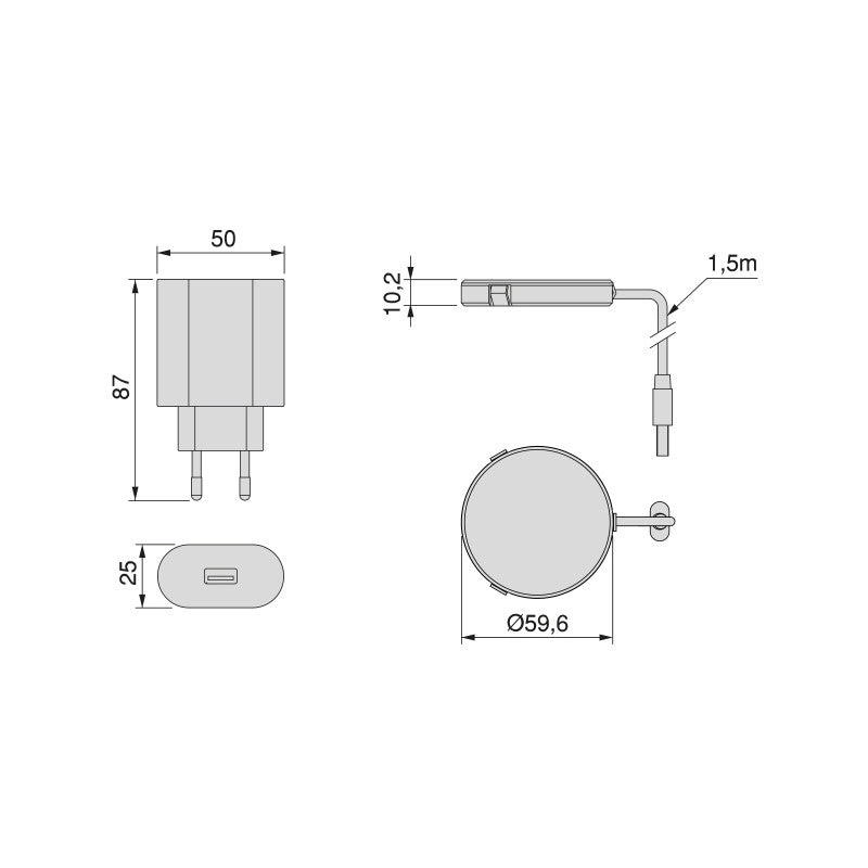 Connettore USB A e C per la ricarica di Lynx, 81x12 mm, per montaggio a incasso o in superficie, Tecnoplastica, Nero