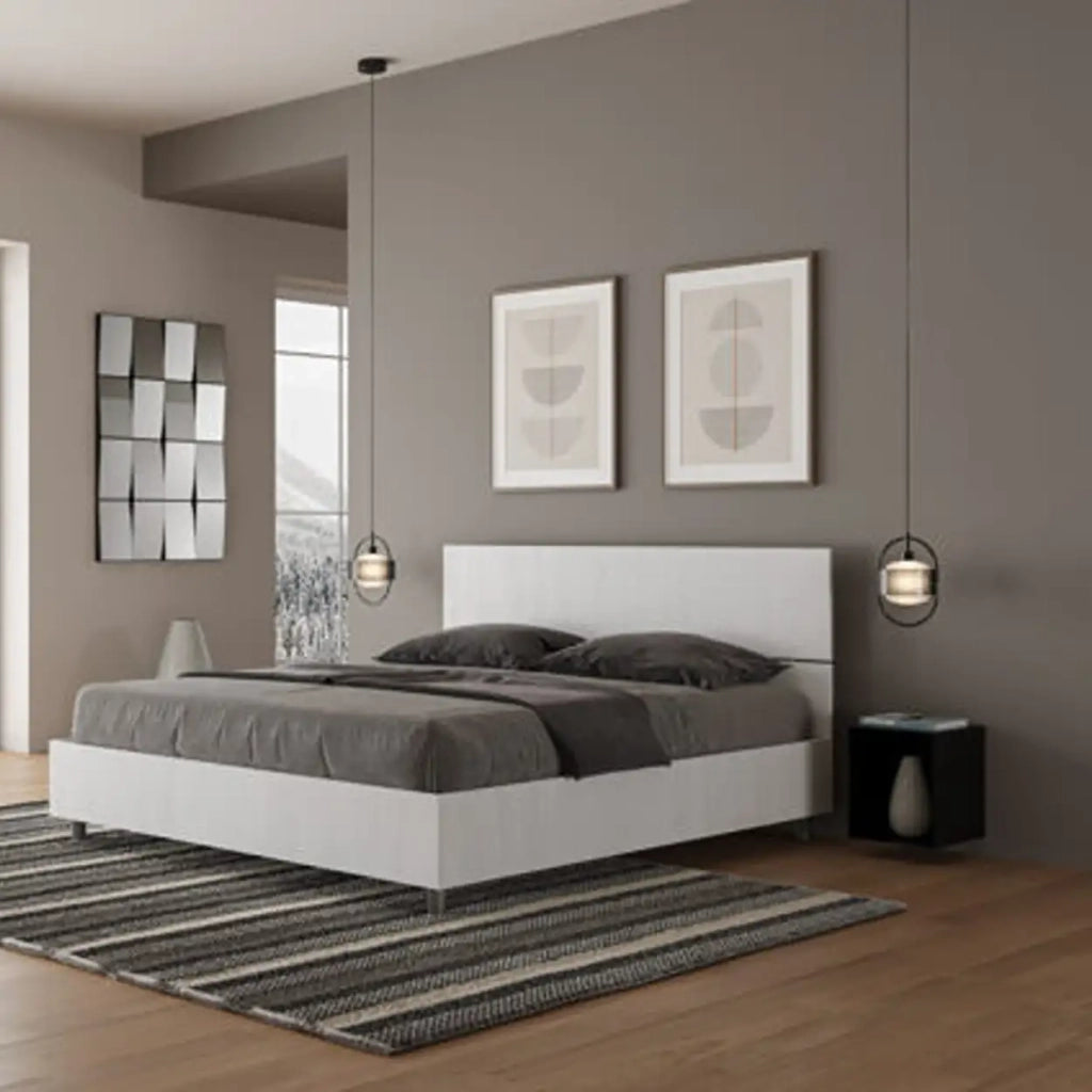Letto matrimoniale contenitore doppia alzata 160x190 testata dritta bianco frassino Demas