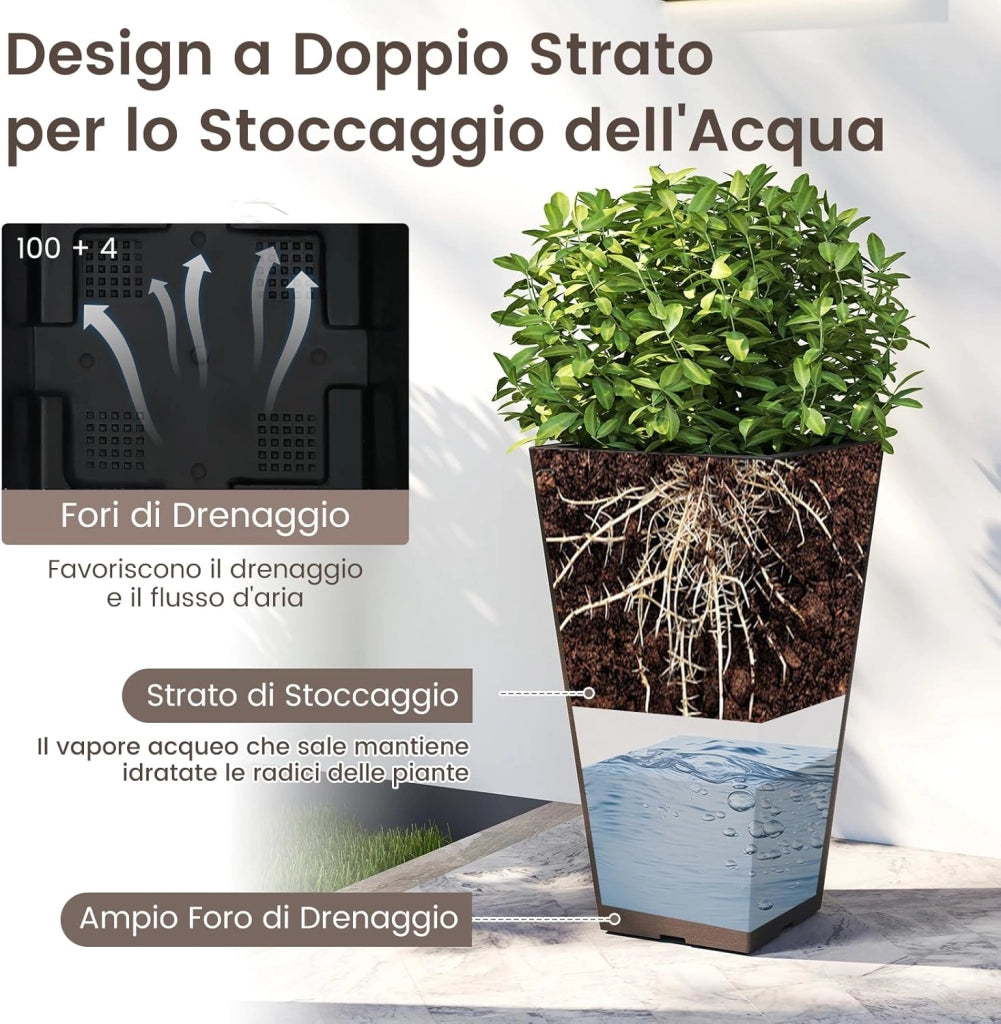Vasi Alti per Piante, Vasi Grandi da Esterno ed Interno con Fori di Drenaggio, Contenitori Decorativi per Piante per Giardino, Balcone e Veranda (Modello 4)