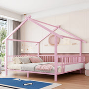 Letto per bambini in metallo a forma di casa, 140x200 cm, rosa