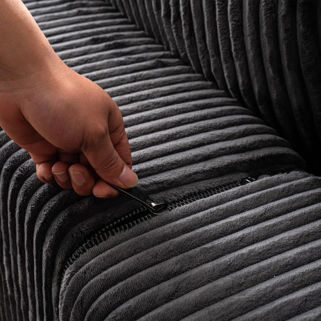 Divano angolare convertibile a U Modulare con cuscini e funzione letto in tessuto a coste Grigio