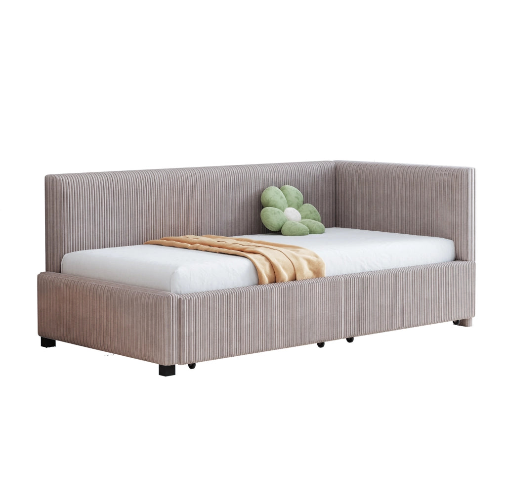 Divano letto 90x200 cm con 2 cassetti; rete a doghe; velluto grigio