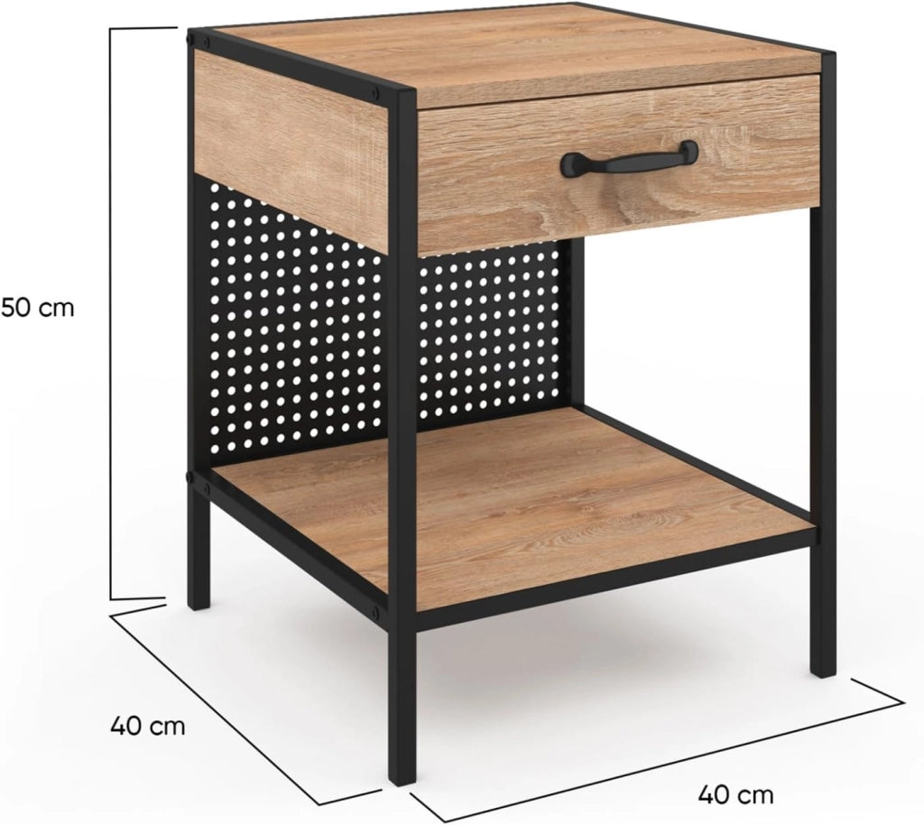 Set di 2 comodini Preston in Acciaio Perforato con 1 cassetto dal Design Industriale
