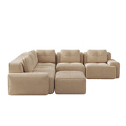 Divano angolare modulare - con seduta profonda e base antiscivolo - in velluto a coste - beige