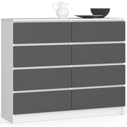 Cassettiera AKORD K120 Bianca 120 cm 8 cassetti inserto frontale Grigio Grafite 120x40x99 cm