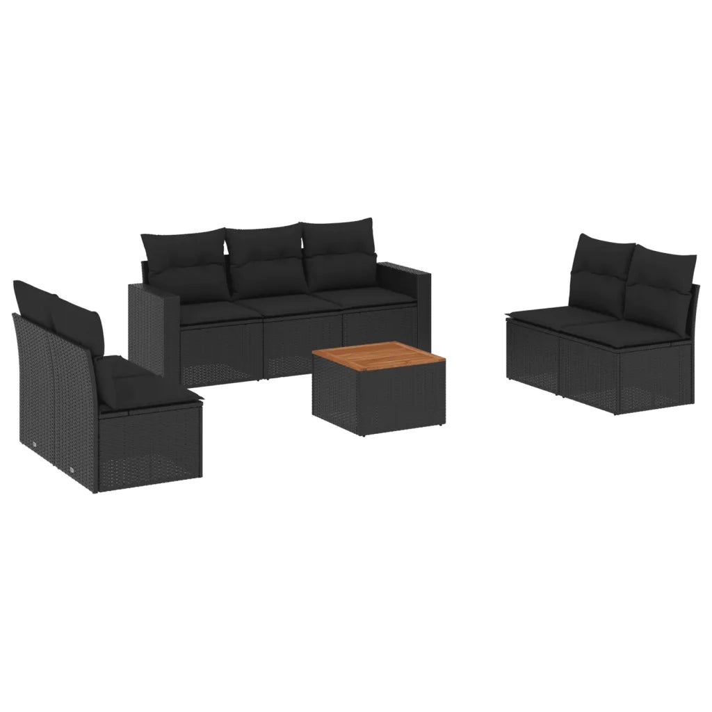 Set Divani da Giardino con Cuscini 8 pz Nero in Polyrattan 3224074