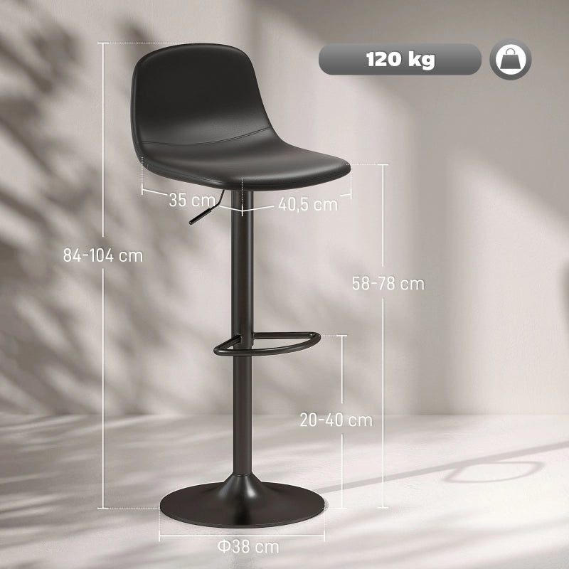 SGABELLO BAR Set da 2 pezzi Altezza regolabile 58-78 cm Nero