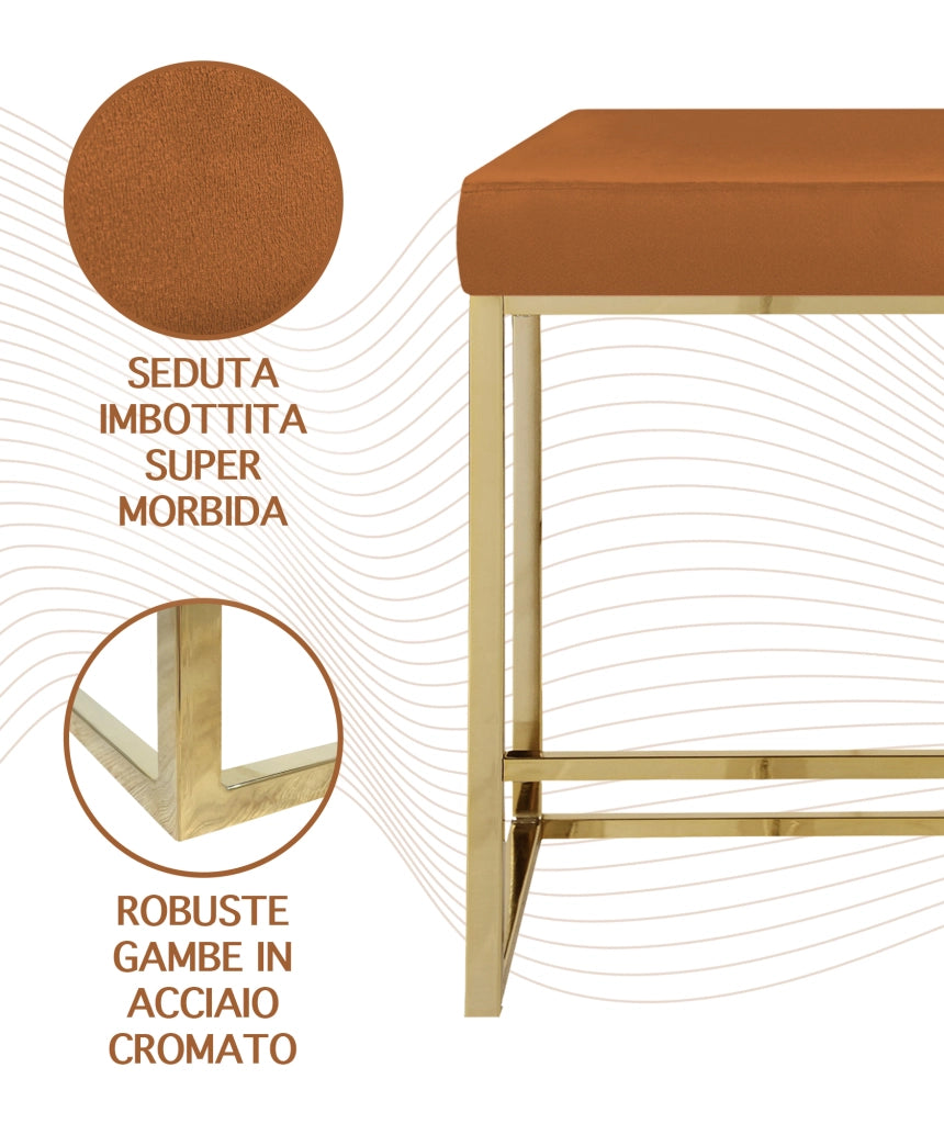 Sgabello Moderno In Velluto Sedile imbottito Gambe In Acciaio Dorato Senza Schienale Casa Sedia Cucina Bar Pub Seduta Rialzata Di Design - Ruggine