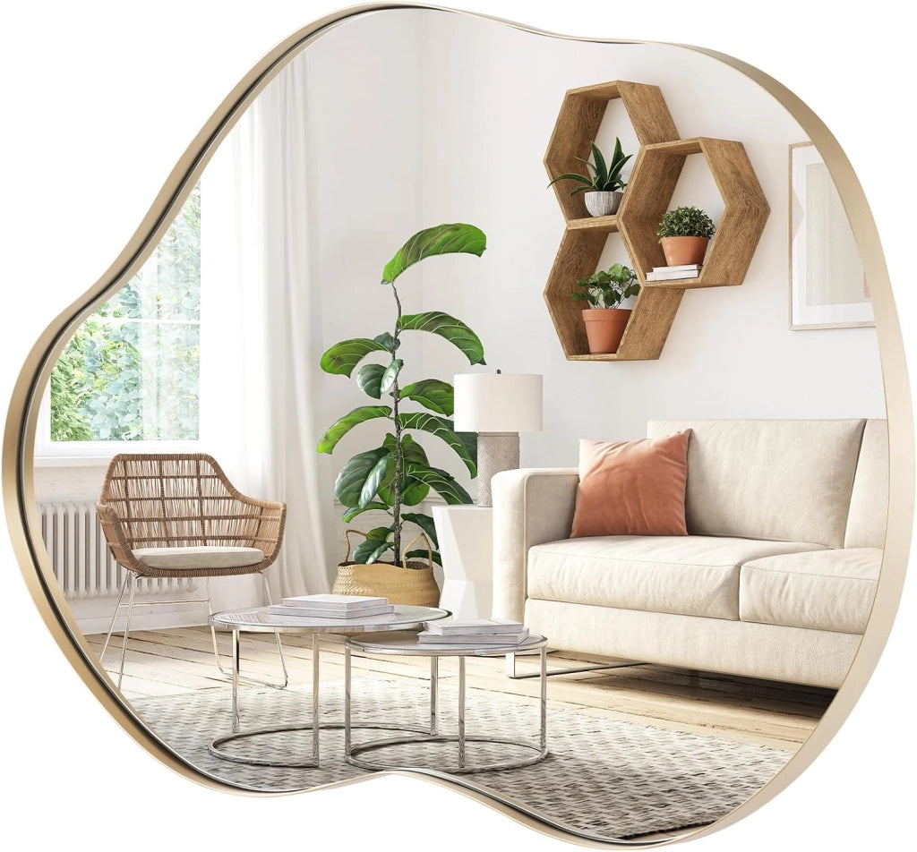 Specchio da Parete 78x56 cm, Specchio da Bagno a Forma Irregolare con Base Posteriore Premium, Specchio Decorativo per Soggiorno Ingresso Bagno (78 x 56 cm)