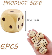 Set di Cubi in Legno da 6 - Cubi Grandi 30 mm - Gioco da Tavolo in Legno Naturale - Educativo - Molteplici Uso - Robusto e Duraturo - Cubo da Gioco in Legno