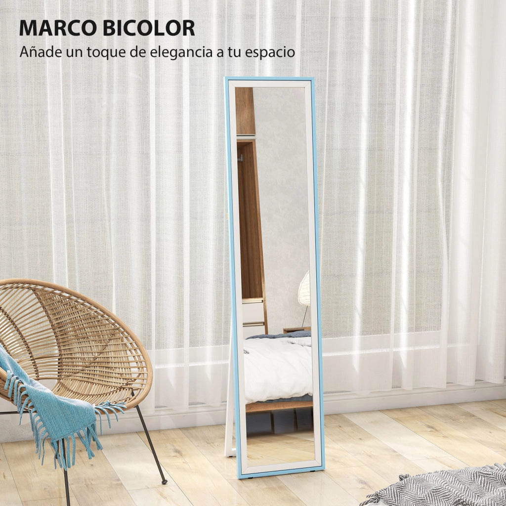 Specchio a Pieno Corpo con Cornice ¨C zephmum ¨C Bianco e Azzurro 37x4x157 cm