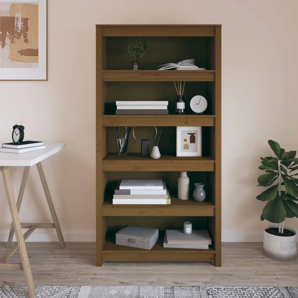 Libreria-Scaffale per Libri-Mobile di Stoccaggio Marrone ambra 80x35x154 cm in Legno Massello di Pino