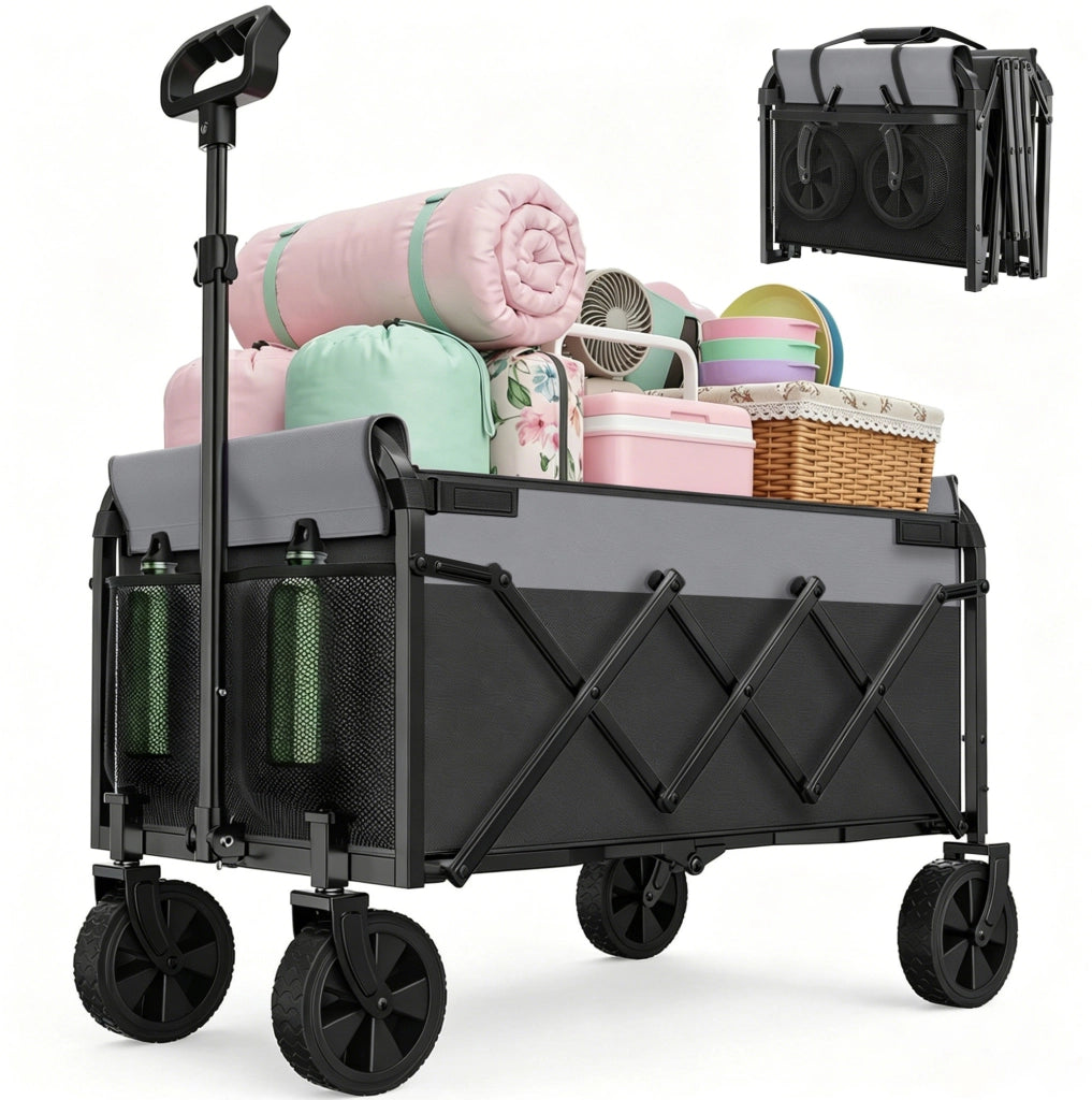 Carrello pieghevole da trasporto 100 L con manico regolabile; acciaio; nero