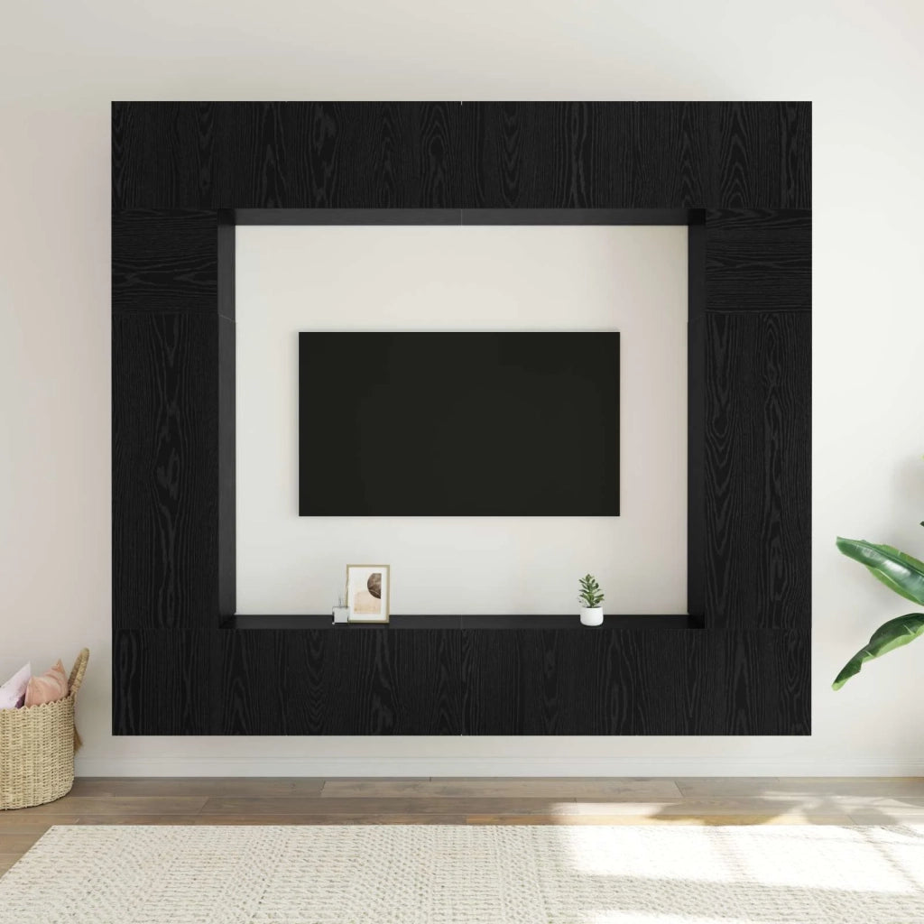 Set mobile TV 8 pz-Credenza per TV Rovere Nero Legno multistrato 153169