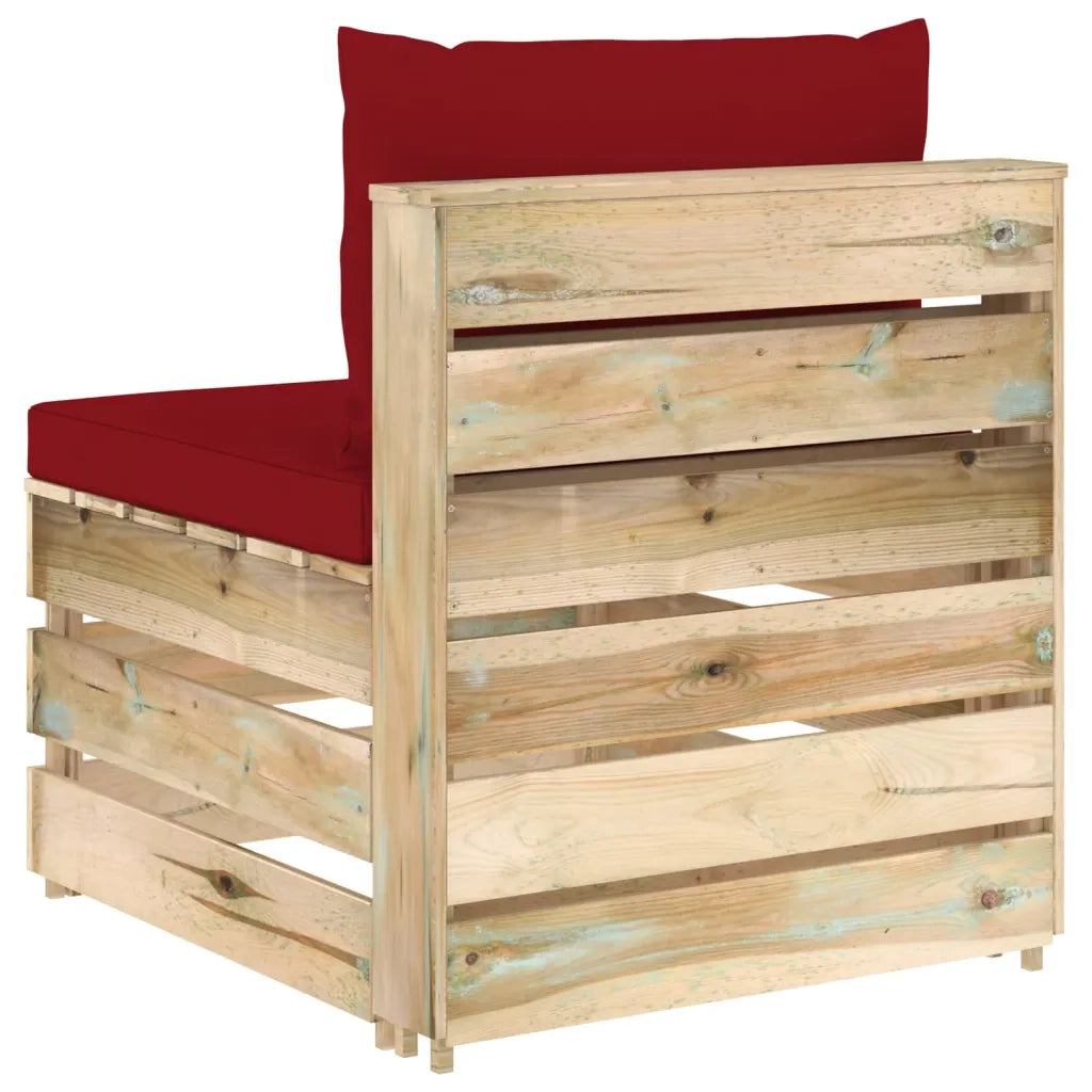 Divano Centrale Modulare con Cuscini in Legno Impregnato Verde 3074516