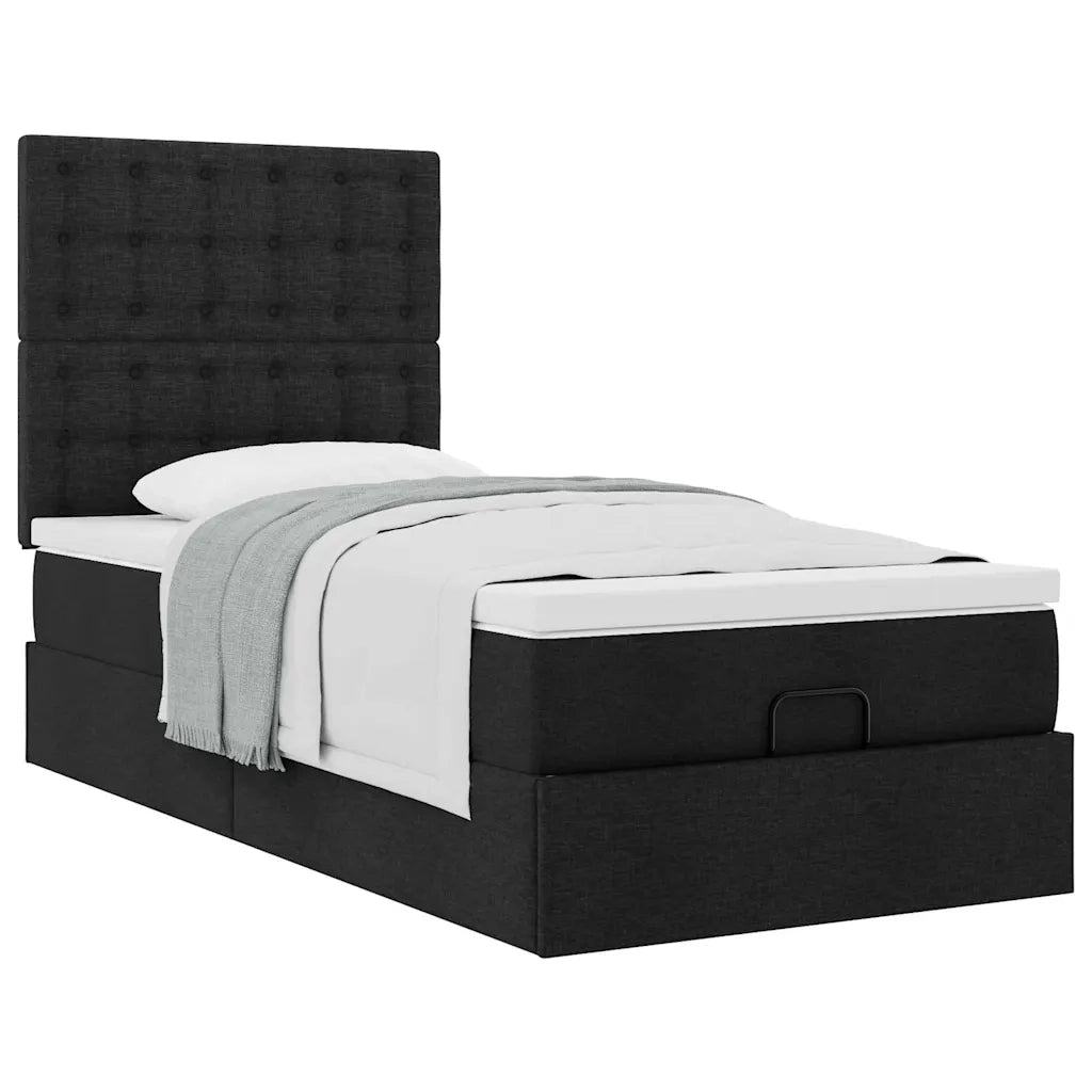 Pouf Letto con Materasso Nero 90x200 cm in Tessuto